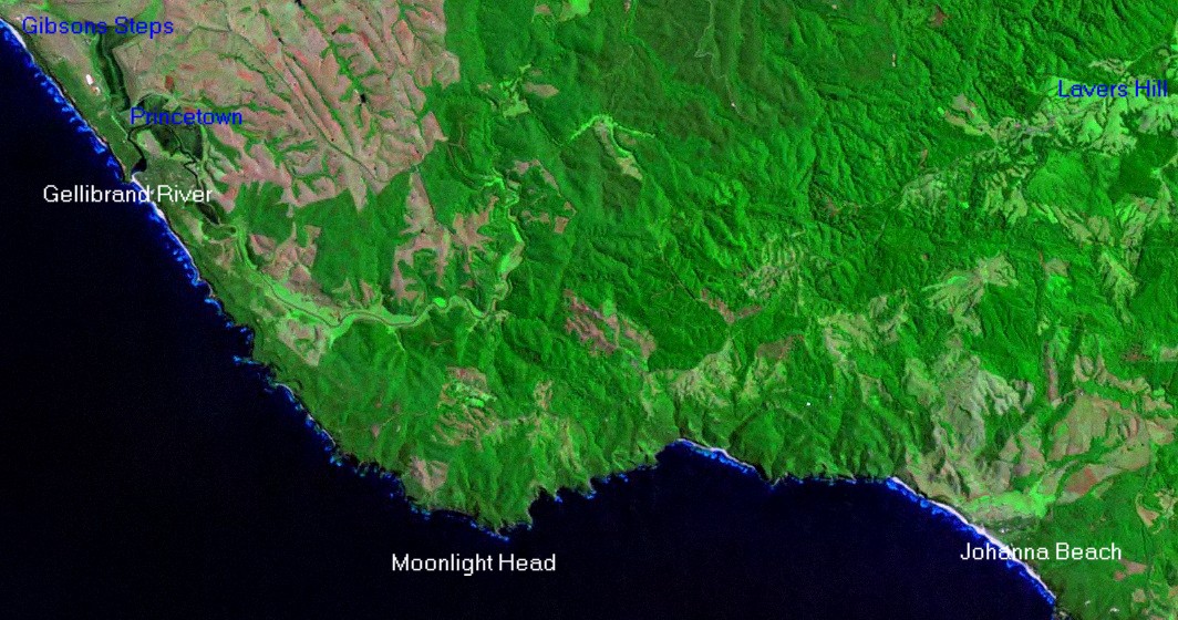 Great Ocean Road Satellite Image Lavers Hill to Gibsons Steps