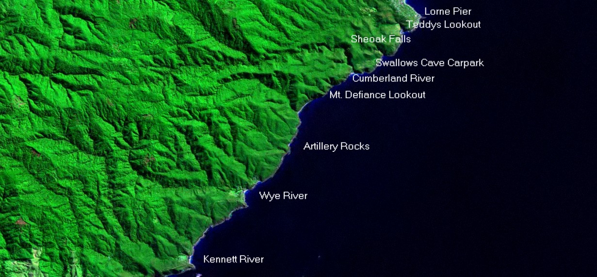 Great Ocean Road Satellite Image Lorne to
          Kennett River