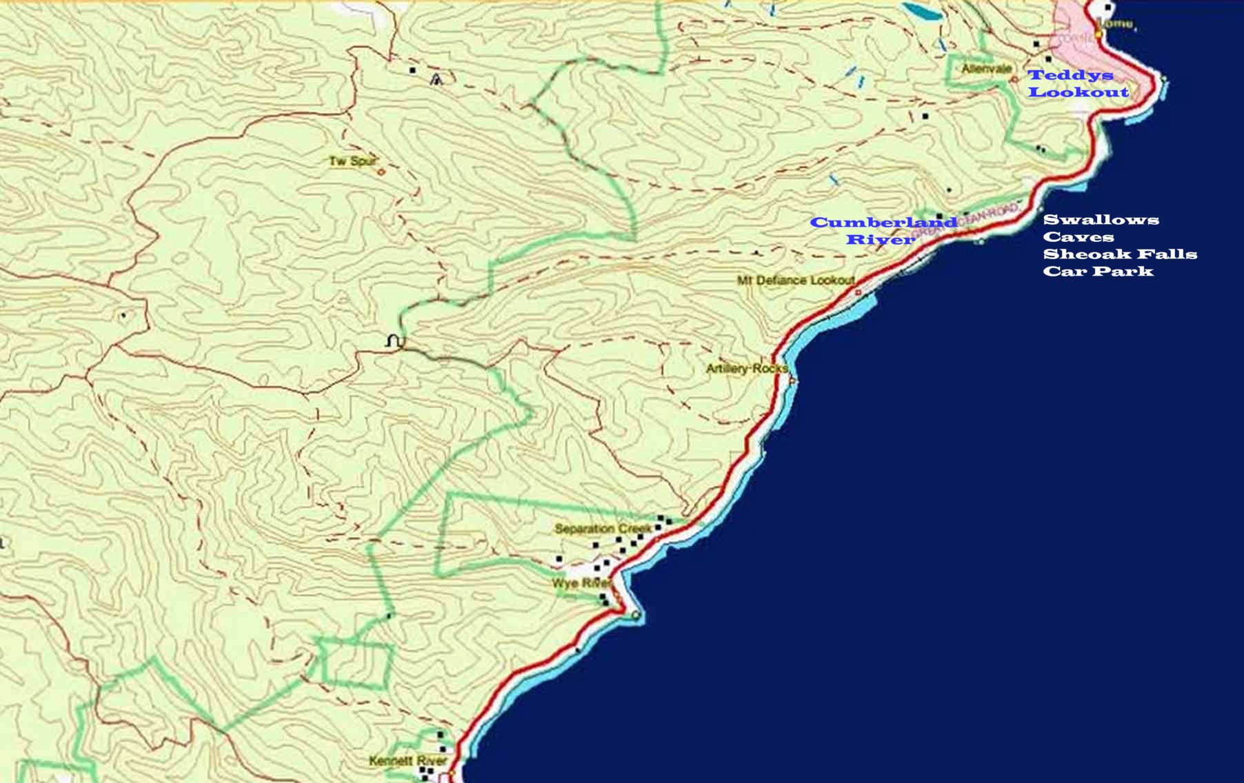 Great cean Road map
          Lorne Wye River Kennett River