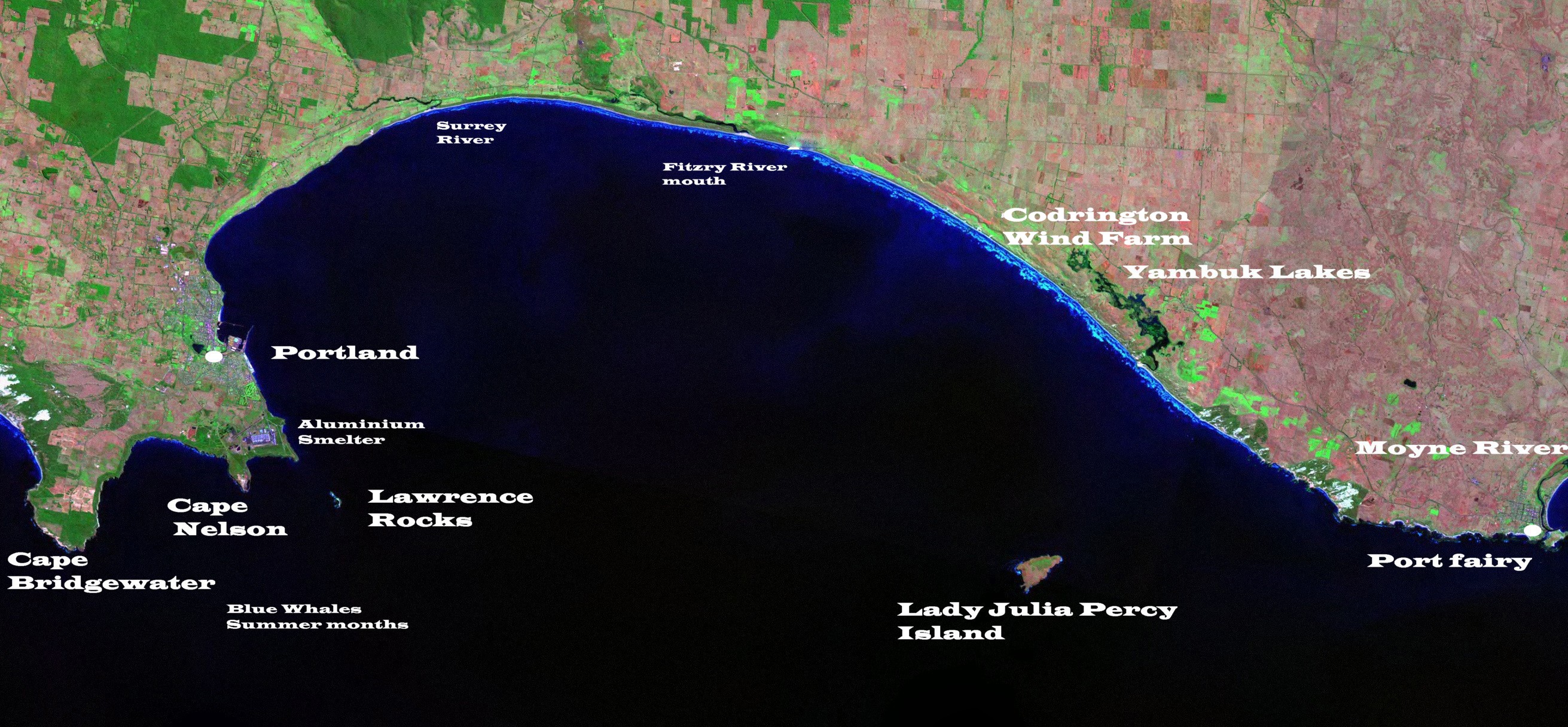 Great Ocean Road satellite Image Port Fairy to Portland