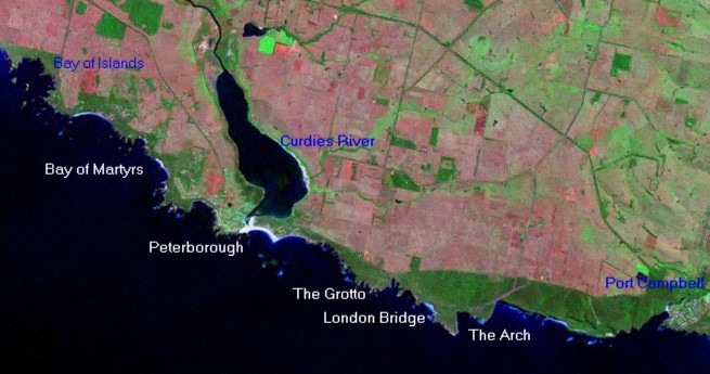 Great Ocean Road Satellite Image Port Campbell to Peterborough