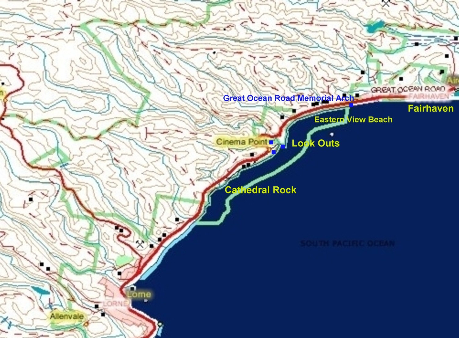 Great ocean Road Map Fairhaven to Lorne