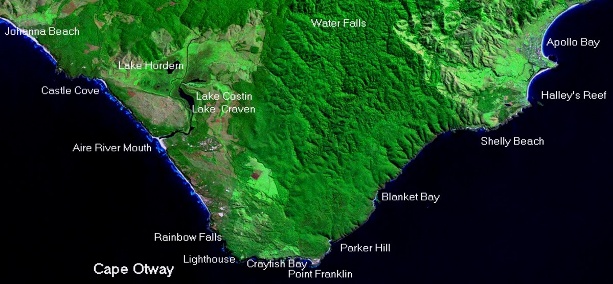 Great Ocean Road satellite image Apollo Bay to Lavers Hill